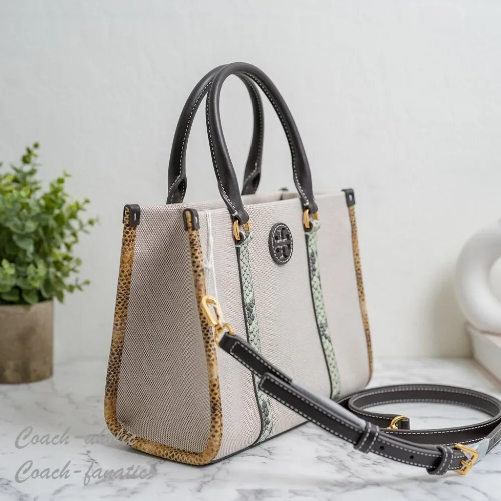 NWT Tory Burch Blake Canvas Embossed Small Tote Crossbody 163053